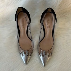 Schutz Suede and PVC Fire Heels - Size 6